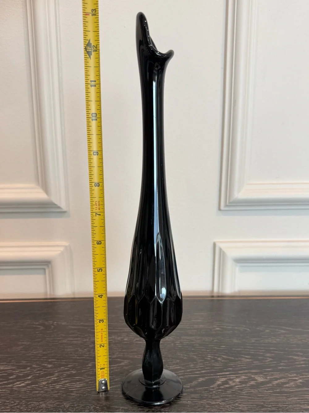 Vintage Fenton Ebony Black Thumbprint Swung Vase 13”